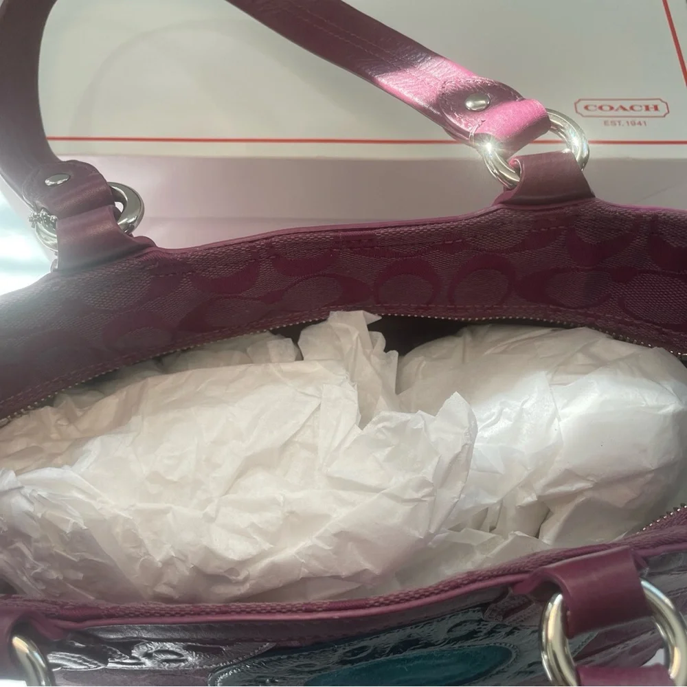 Coach Galaxy Mutlicolor Circle Patchwork Canvas & Leather Shoulder Bag With Box - Picture 8 of 11